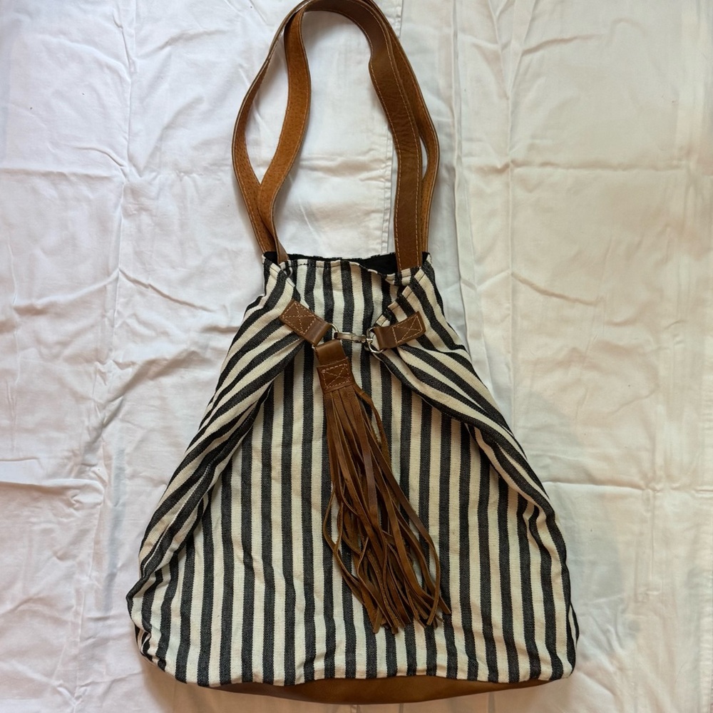 Noonday Collection Black and Brown Striped Shoulder Bag